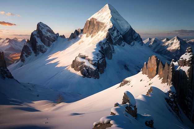 Picco di montagna ad alta quota Picco di montagna di neve Sfondo Wallpaper Illustrazione Natura Paesaggio