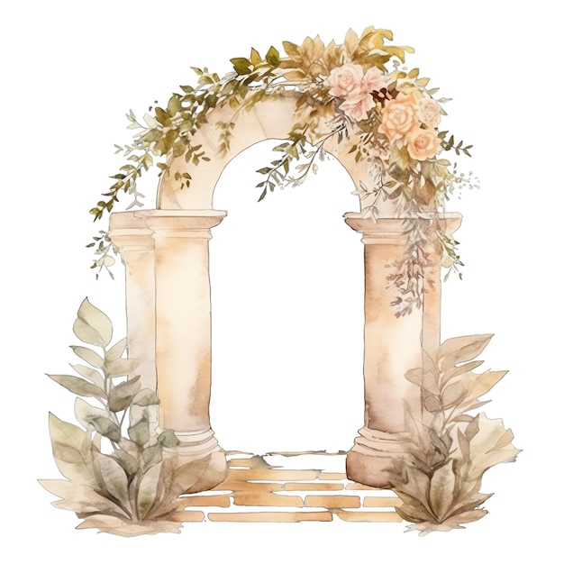 Piccola acquerello fiori di nozze arco e piante boho illustrazione