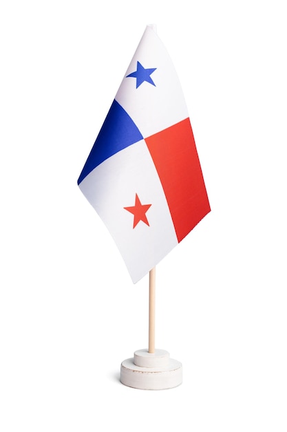 Piccola bandiera da tavolo di Panama isolata su sfondo bianco