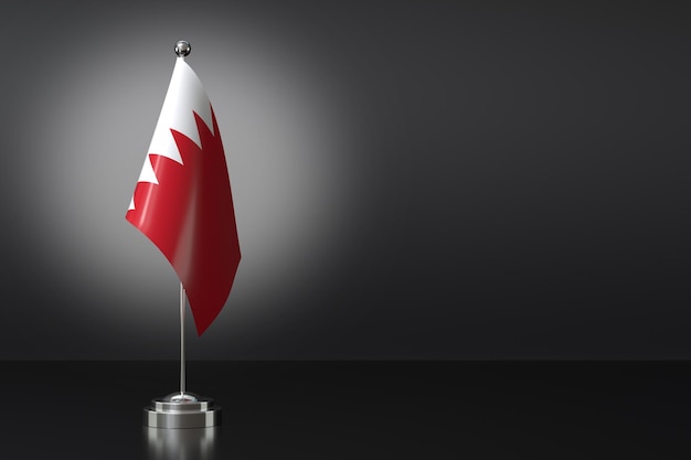 Piccola bandiera del Bahrain di fronte a uno sfondo nero 3d Rendering