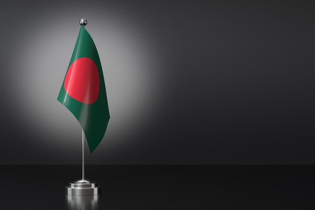 Piccola bandiera del Bangladesh di fronte a uno sfondo nero 3d Rendering