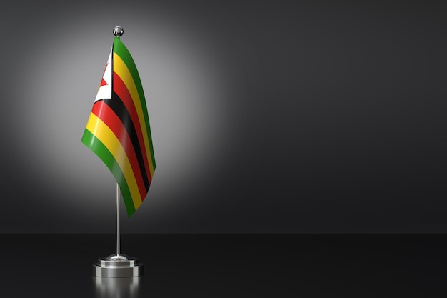 Piccola bandiera nazionale della Repubblica dello Zimbabwe su uno sfondo nero Rendering 3d