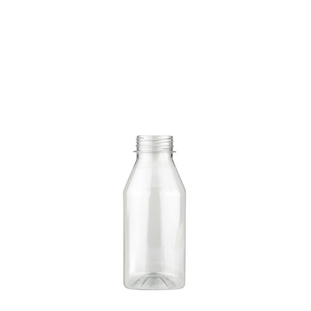 Piccola bottiglia vuota su sfondo bianco