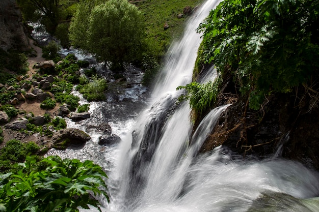 piccola cascata in natura vicino a un ruscello