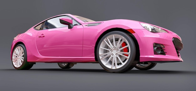 Piccola coupé di auto sportiva rosa. rendering 3D.