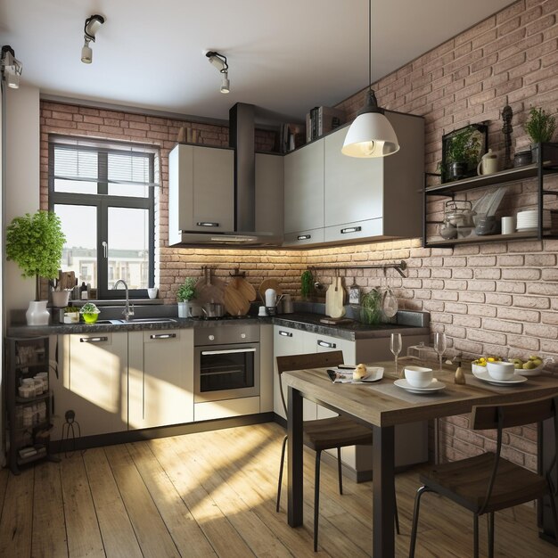 piccola cucina in stile loft