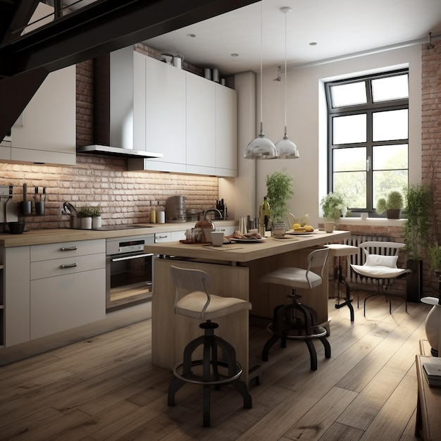 piccola cucina in stile loft