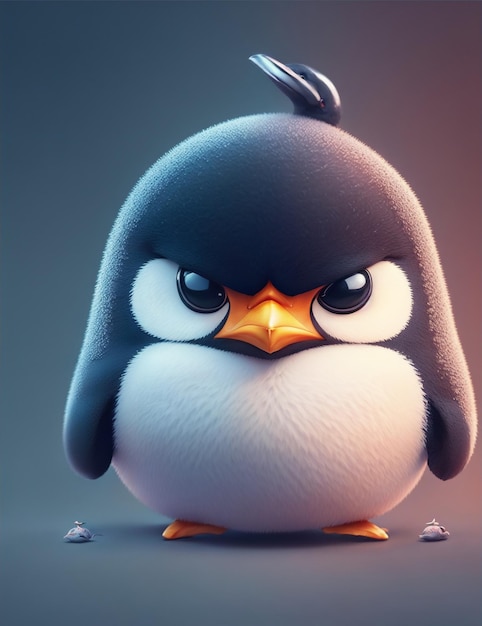 Piccola faccia arrabbiata iperrealistica anime pinguino