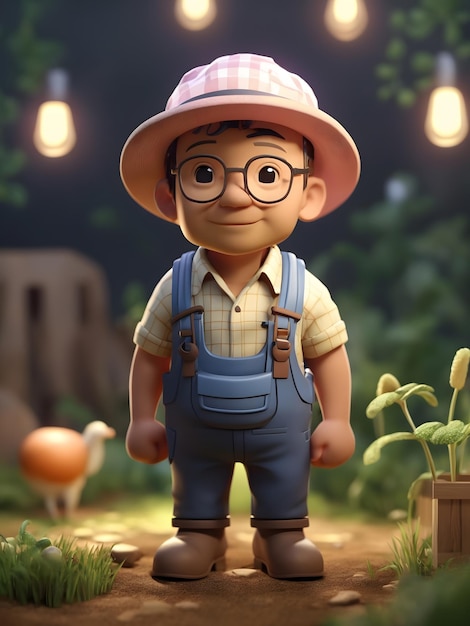 Piccola luce isometrica morbida e liscia rendering 3D Farmer