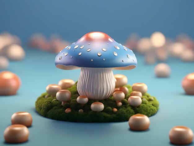 Piccola luce isometrica morbida e liscia rendering 3D funghi