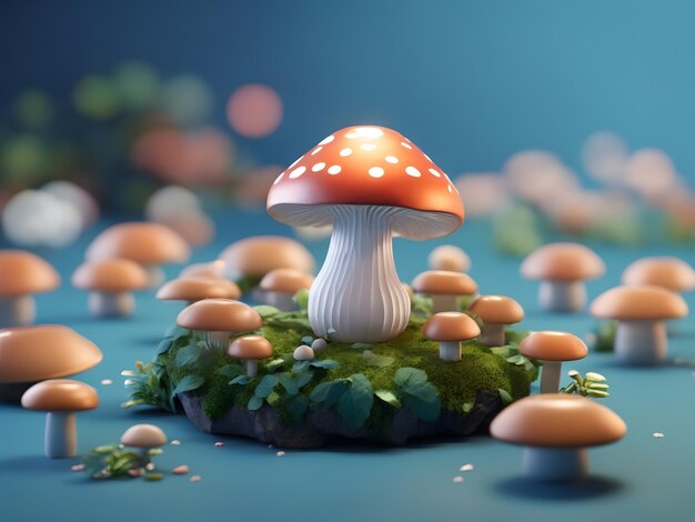 Piccola luce isometrica morbida e liscia rendering 3D funghi