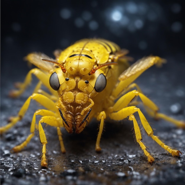 Piccola mosca gialla spettrale da vicino a fuoco luna di mezzanotte colorata