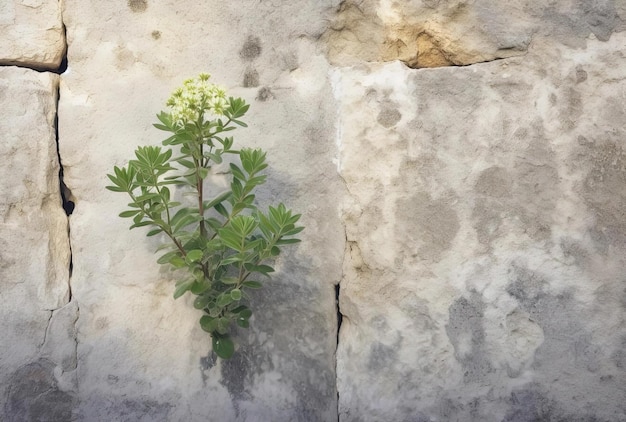 piccola pianta che cresce su un muro di pietra