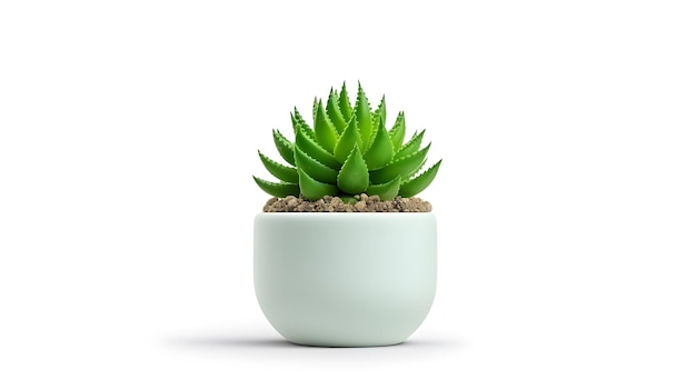 Piccola pianta in vaso di succulente o cactus isolata su bianco