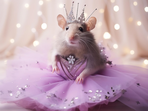 Piccola principessa topo con un vestito