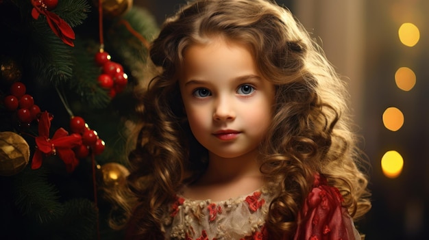 Piccola ragazza adorabile che decora l'albero di Natale