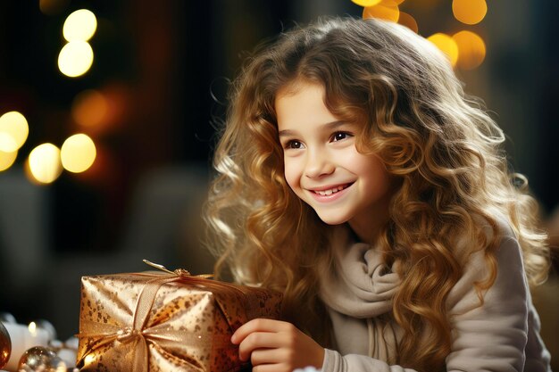 Piccola ragazza con una sorpresa di Natale