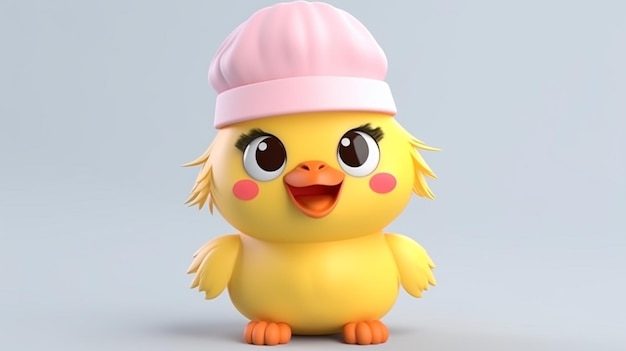 Piccola ragazza dei cartoni animati che indossa un cappello da chef carina di pollo carino mascotte che fa un chef