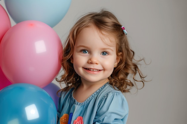 Piccola ragazza felice con i palloncini AI generativa