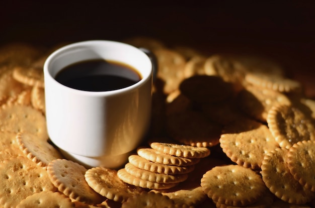 Piccola tazza di caffè e cracker salato