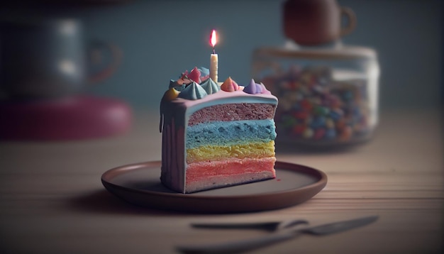 Piccola torta con una candela AI Generative