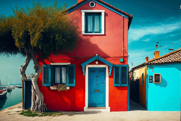 Piccole case sulle isole e nella laguna di venezia con bellissimi graffiti burano street