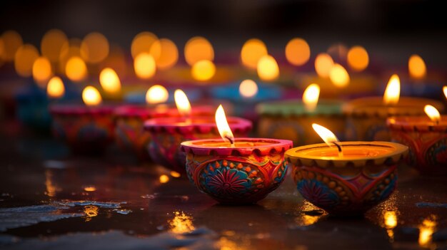 piccole luci Diwali tenute in mano con sfocature dietro di loro 73