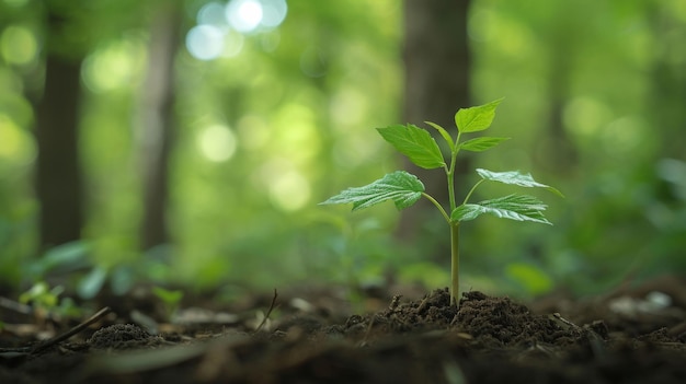 Piccole piante che germogliano nel suolo della foresta