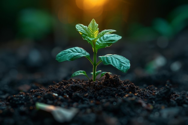 Piccole piante verdi germogliano dal suolo