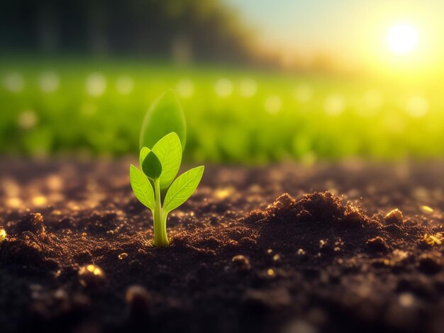 Piccole piantine verdi che crescono in prossimità del suolo IA generativa