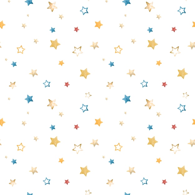 Piccole stelle carine disegno senza cuciture Piccole Stelle carine giallo rosa e blu Acquerello illustrazione digitale modello di clip per bambini isolato su sfondo bianco