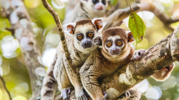 Piccoli animali appoggiati sugli alberi