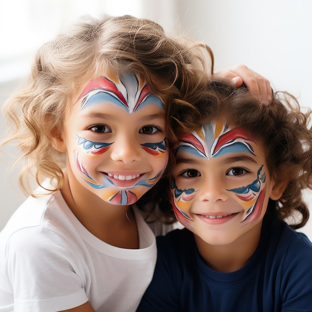 Piccoli bambini carini con il viso dipinto a tema di Halloween