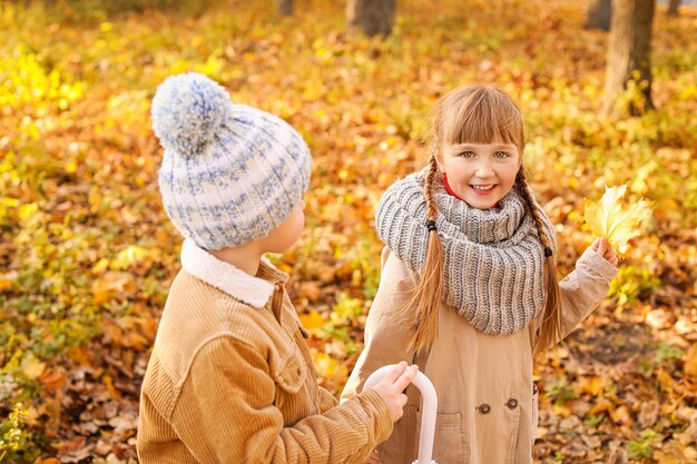 Piccoli bambini svegli nella sosta di autunno