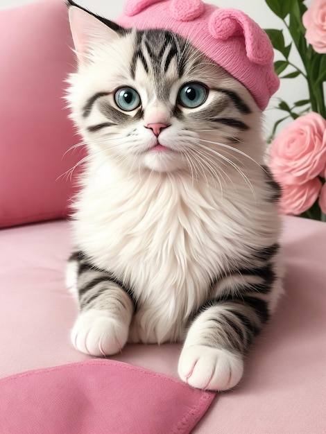 Piccoli e carini gatti con sfondo di rose