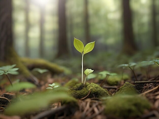 Piccoli germogli di piante nel sottobosco della foresta