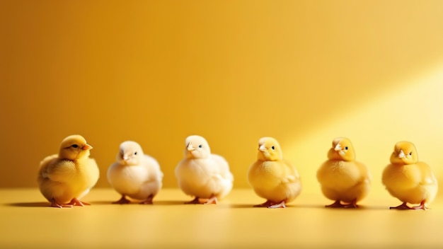 piccoli polli gialli bandiera pasquale sfondo uccelli primaverili soffici pulcini pollame