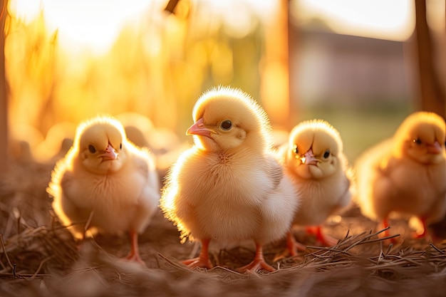 Piccoli pulcini all'azienda agricola del pascolo