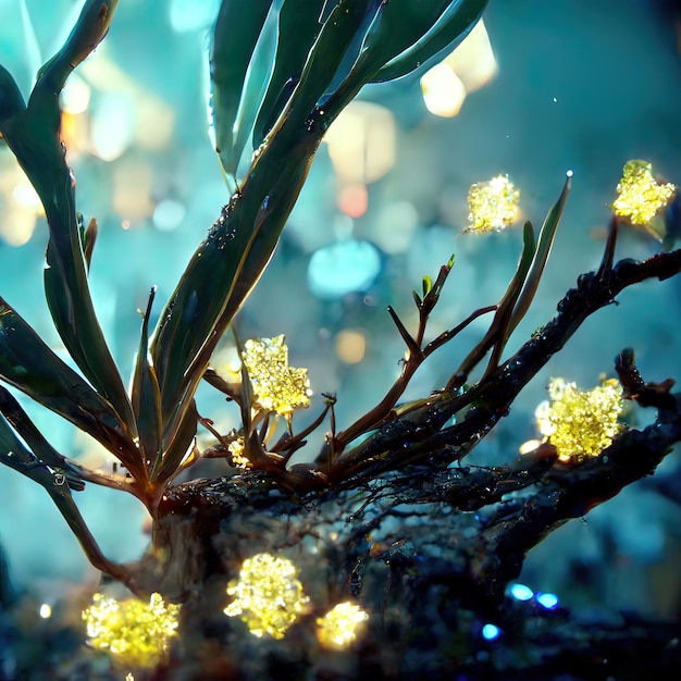 piccolo albero di cristallo in mostra sotto un cielo stellato