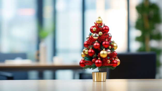 Piccolo albero di Natale carino sul tavolo dell'ufficio