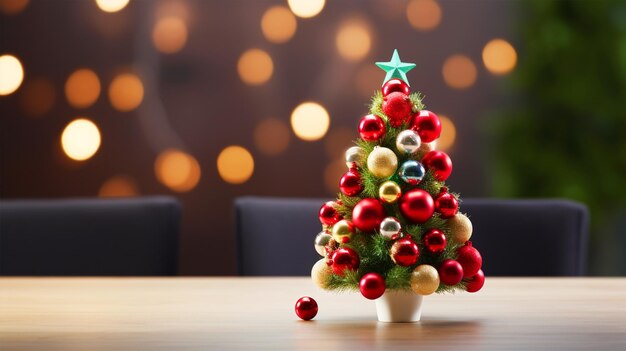 Piccolo albero di Natale carino sul tavolo dell'ufficio