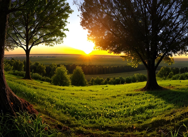 piccolo albero di panorama che cresce con il concetto di giorno del mondo e della terra verde di alba