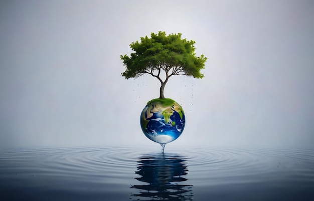 piccolo albero e terra nell'acqua giorno della terra globo riciclare