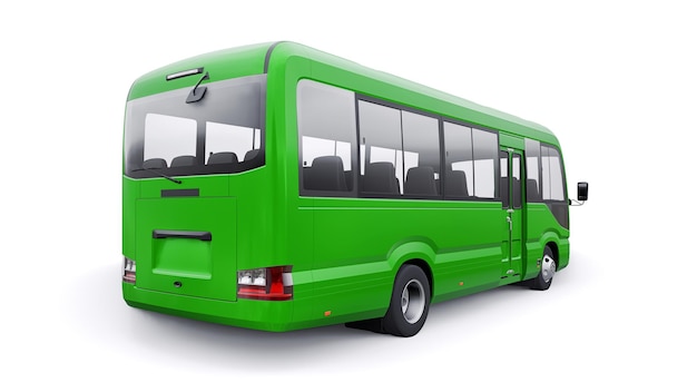 Piccolo autobus verde per viaggi urbani e suburbani Auto con corpo vuoto per la progettazione e la pubblicità illustrazione 3d