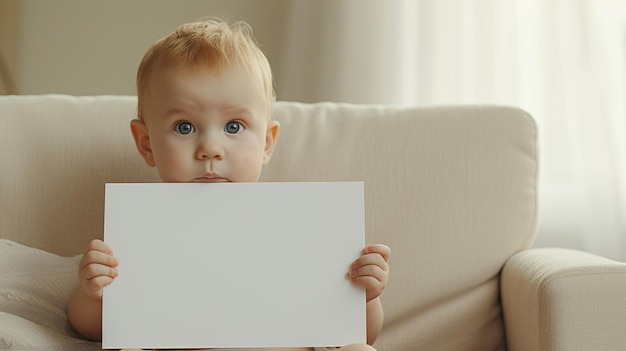 Piccolo bambino artista che tiene in mano un poster vuoto perfetto per le cartoline