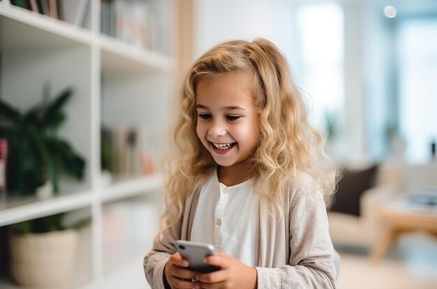 piccolo bambino che usa uno smartphone a casa concetto