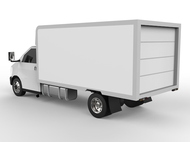 Piccolo camion bianco. Servizio di consegna auto. Consegna di merci e prodotti ai punti vendita. rendering 3D.