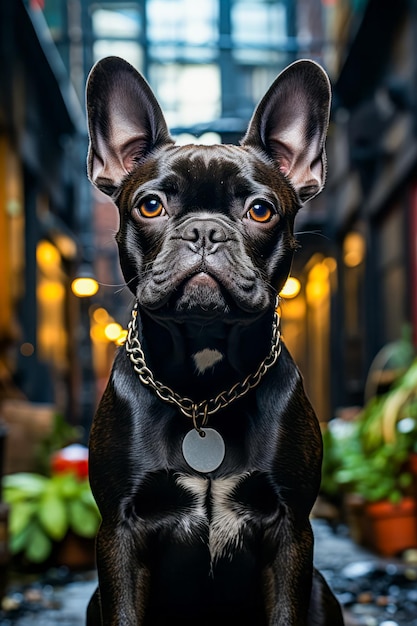 Piccolo cane nero con catena d'oro al collo IA generativa
