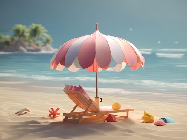 Piccolo carino rendering 3d isometrico Ombrellone da spiaggia