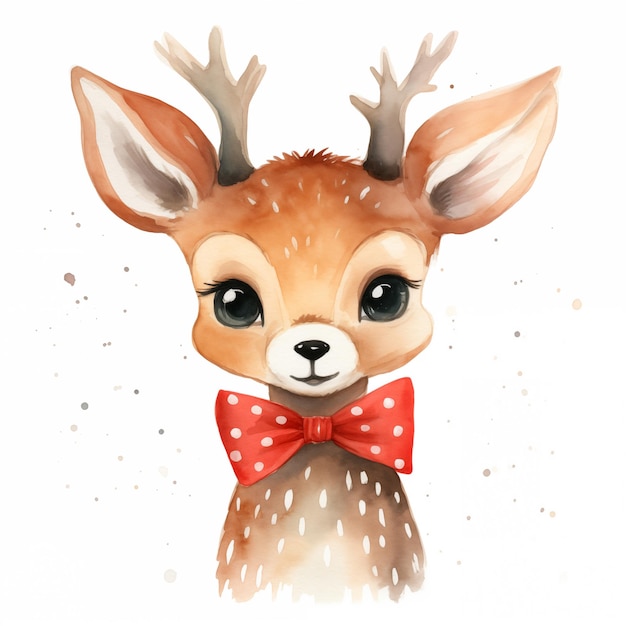 Piccolo cervo di Natale bambino illustrazione ad acquerello adesivo clipart sublimazione stampa cartolina